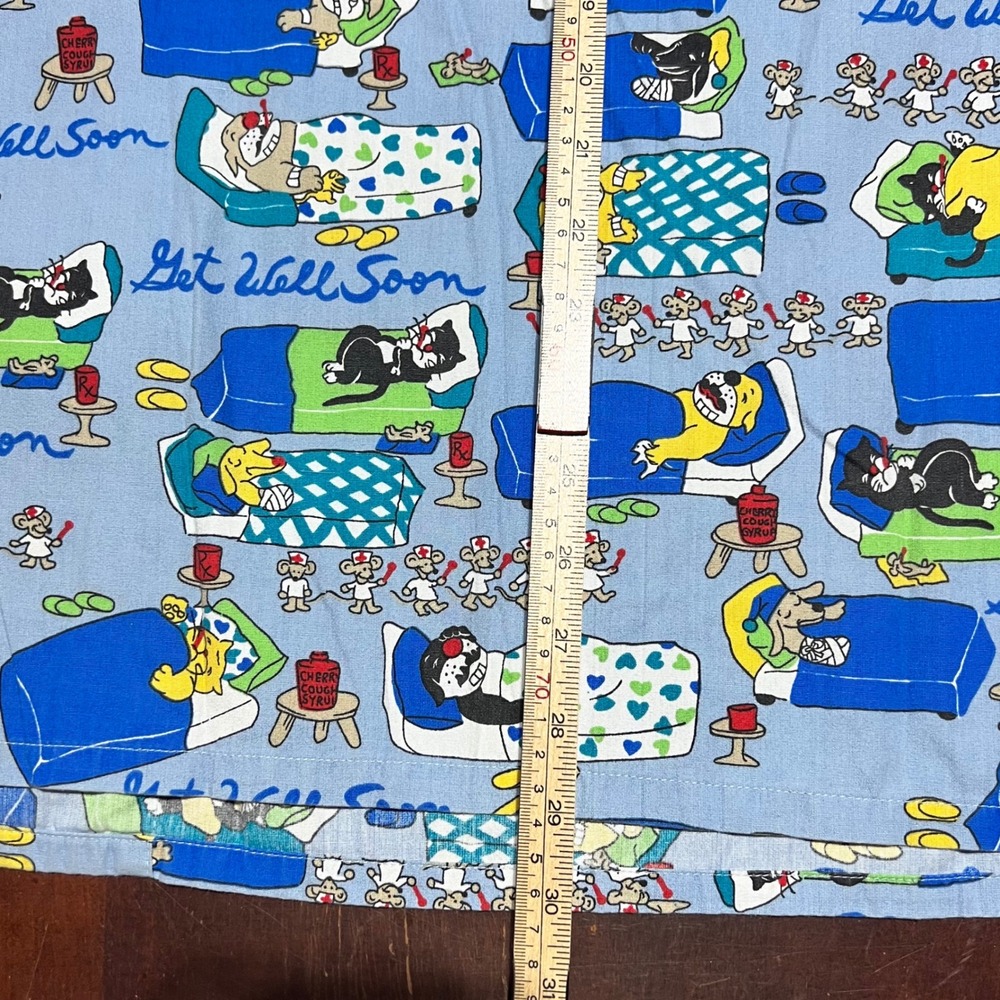 Scrubs Station Get Well Soon Cartoon Cats Dogs Mice Scrub Top Blue 3XL Plus Size - Picture 6 of 12